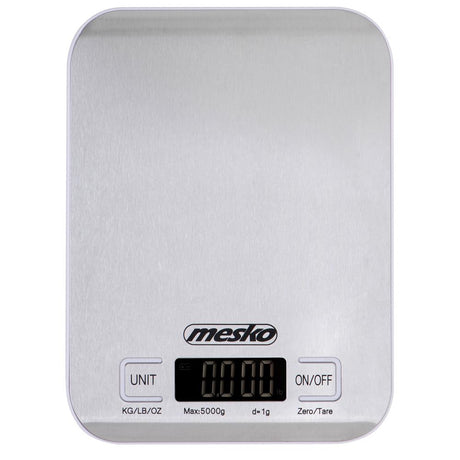 Mesko MS 3169 digitale Küchenwaage mit Tara-Funktion, 5 kg Kapazität, silber/weiß