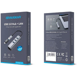 GRAUGEAR 3 Port USB HUB mit Gigabit LAN inkl. USB-C zu USB-A Adapter Erweiterung Aluminium Gehäuse