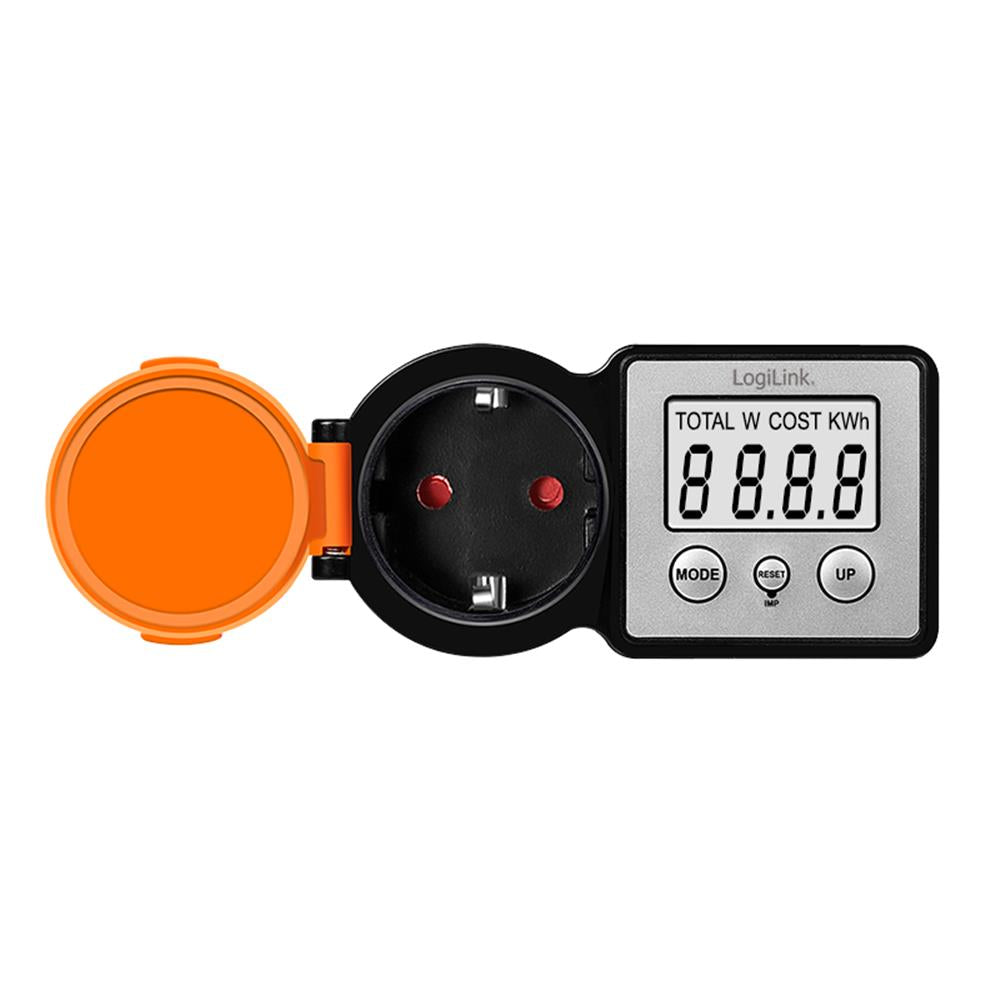 LogiLink Außensteckdose mit Energiekostenmesser & LCD – Stromverbrauch im Garten überwachen