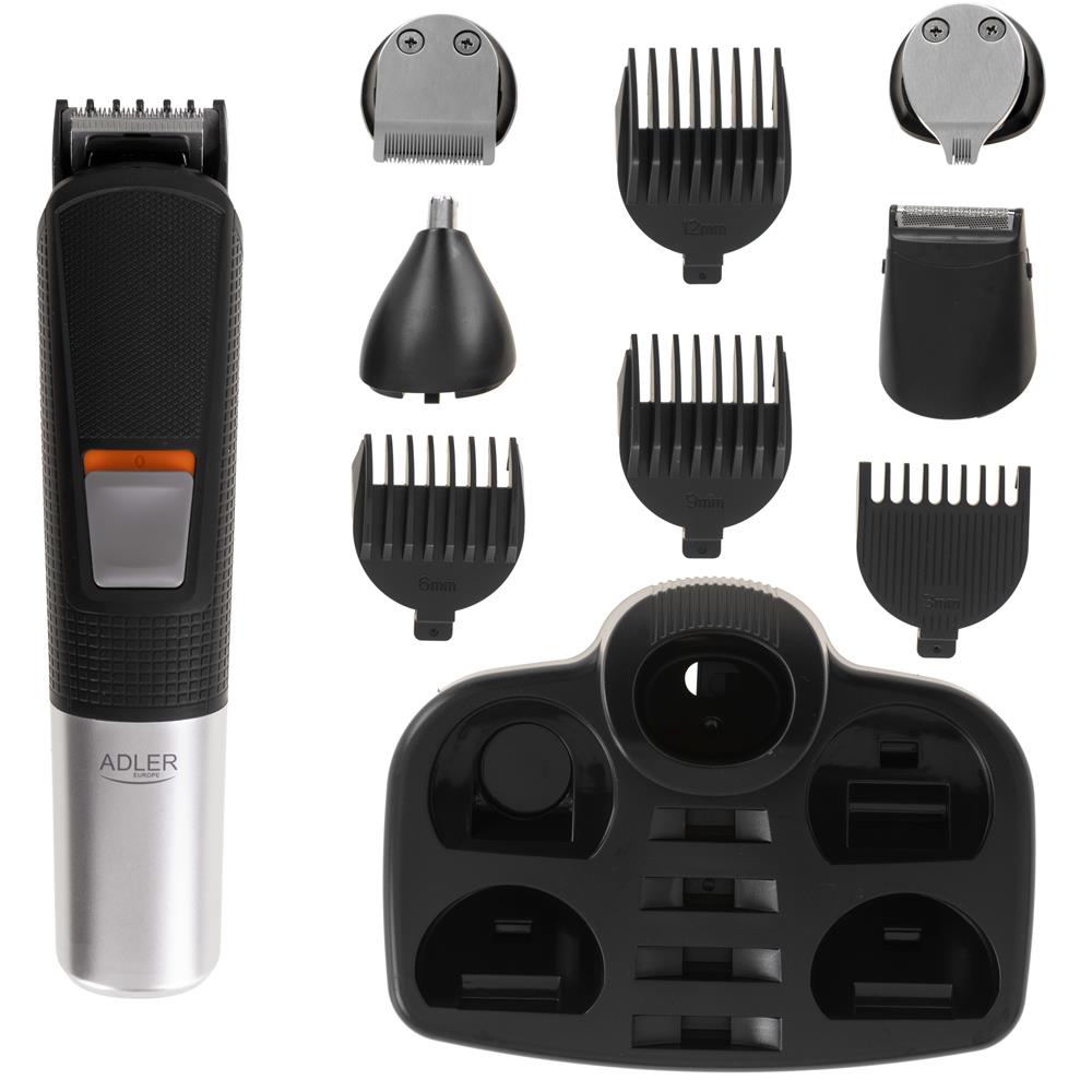 Adler AD 2943 5-in-1 Pflegeset mit Ladestation Rasierer Trimmer LED Anzeige schwarz