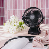 Adler AD 7342b Akku Ventilator mit Clip, USB Tischventilator 15,5 cm, Camping Ventilator, Clip Ventilator für Schreibtisch, Wohnmobil, Zelt und Büro, Schwarz
