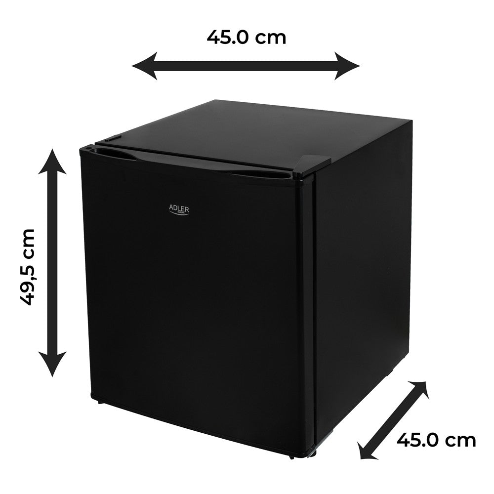 Adler AD 8096b Mini Kühlschrank 45L Metalltür Abtausystem 6 stufige Kühlregelung, für Getränke, Büro, Hotel, Gästezimmer und Ferienwohnung Schwarz