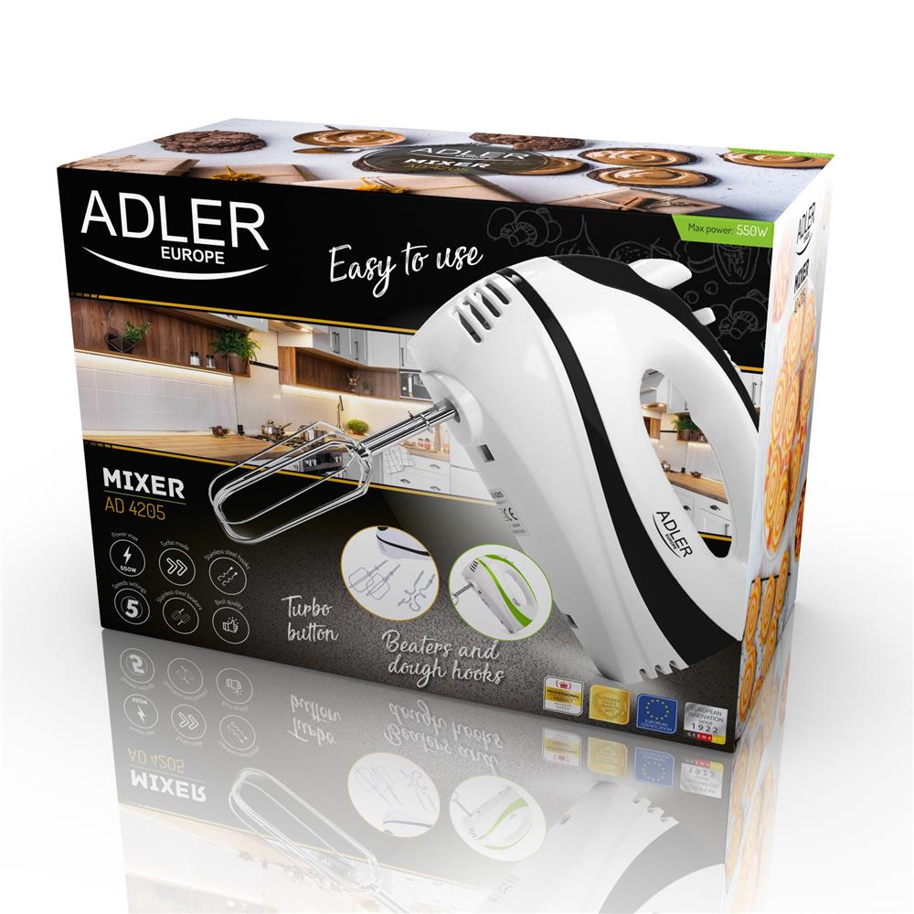 Adler AD 4205g Handmixer in Weiß/Grün, 300 Watt, mit 5 Geschwindigkeitsstufen