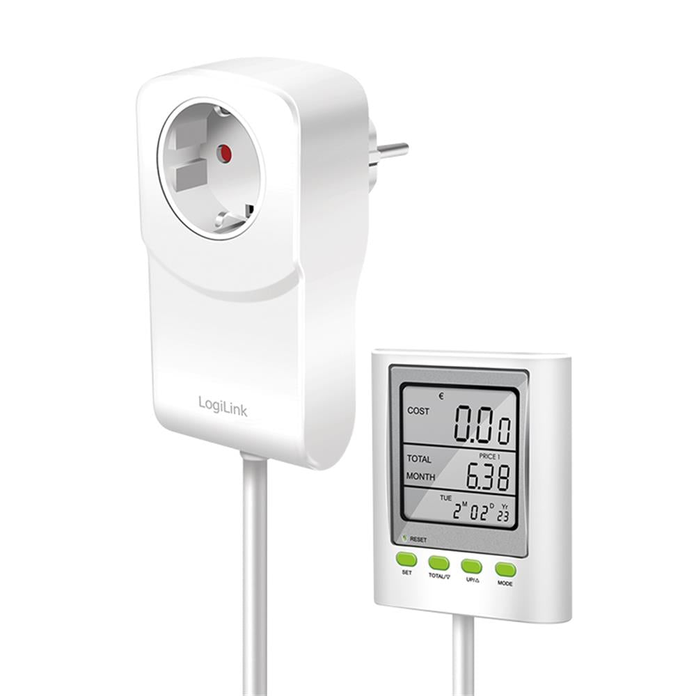 LogiLink Energiekosten-Messgerät mit CO₂-Berechnung & Kabelverlängerung – Strom sparen leicht gemacht