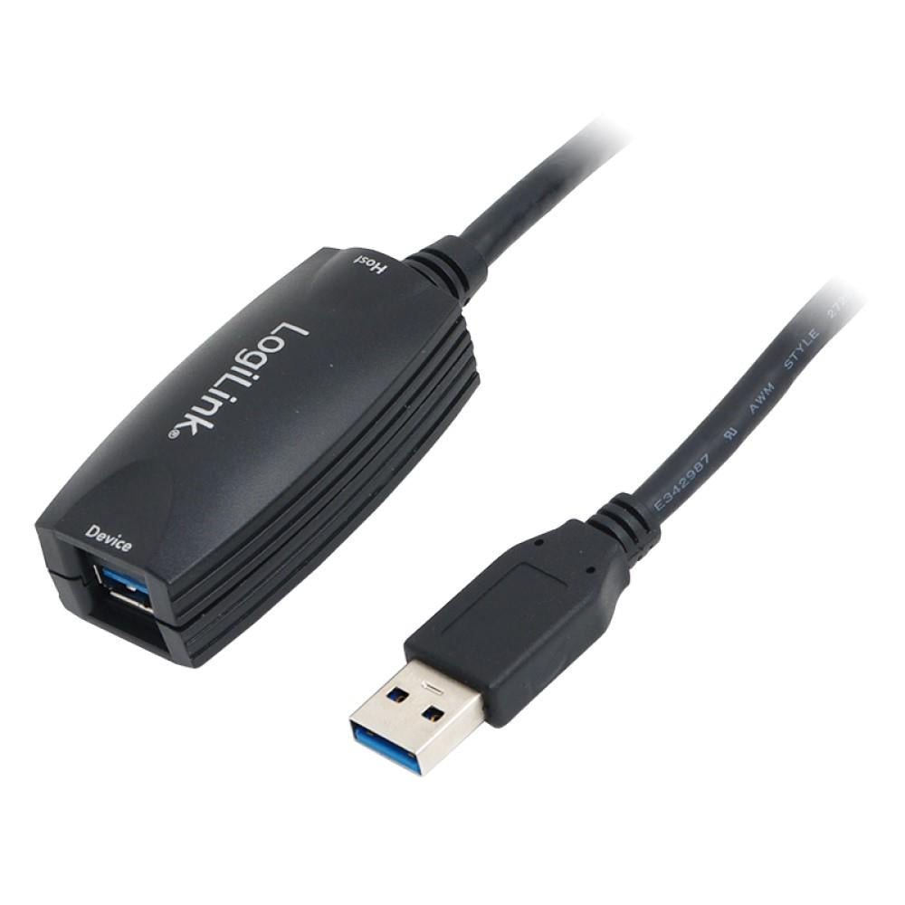 LogiLink USB 3.0 Repeater Kabel mit USB-A Stecker zu USB-A Buchse, Verstärker, Schwarz, 5m