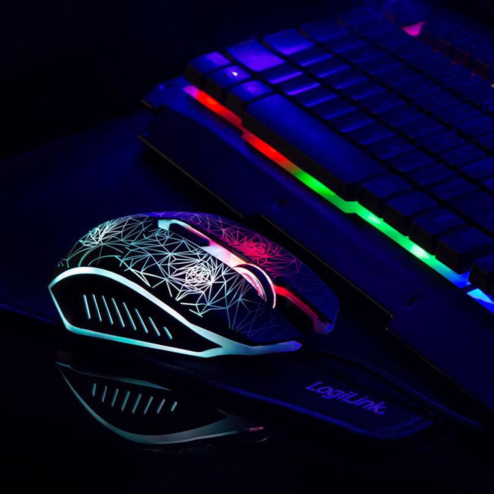 LogiLink Gaming Set: Tastatur Metalloberfläche RGB + Mauspad + Maus RGB 2400dpi