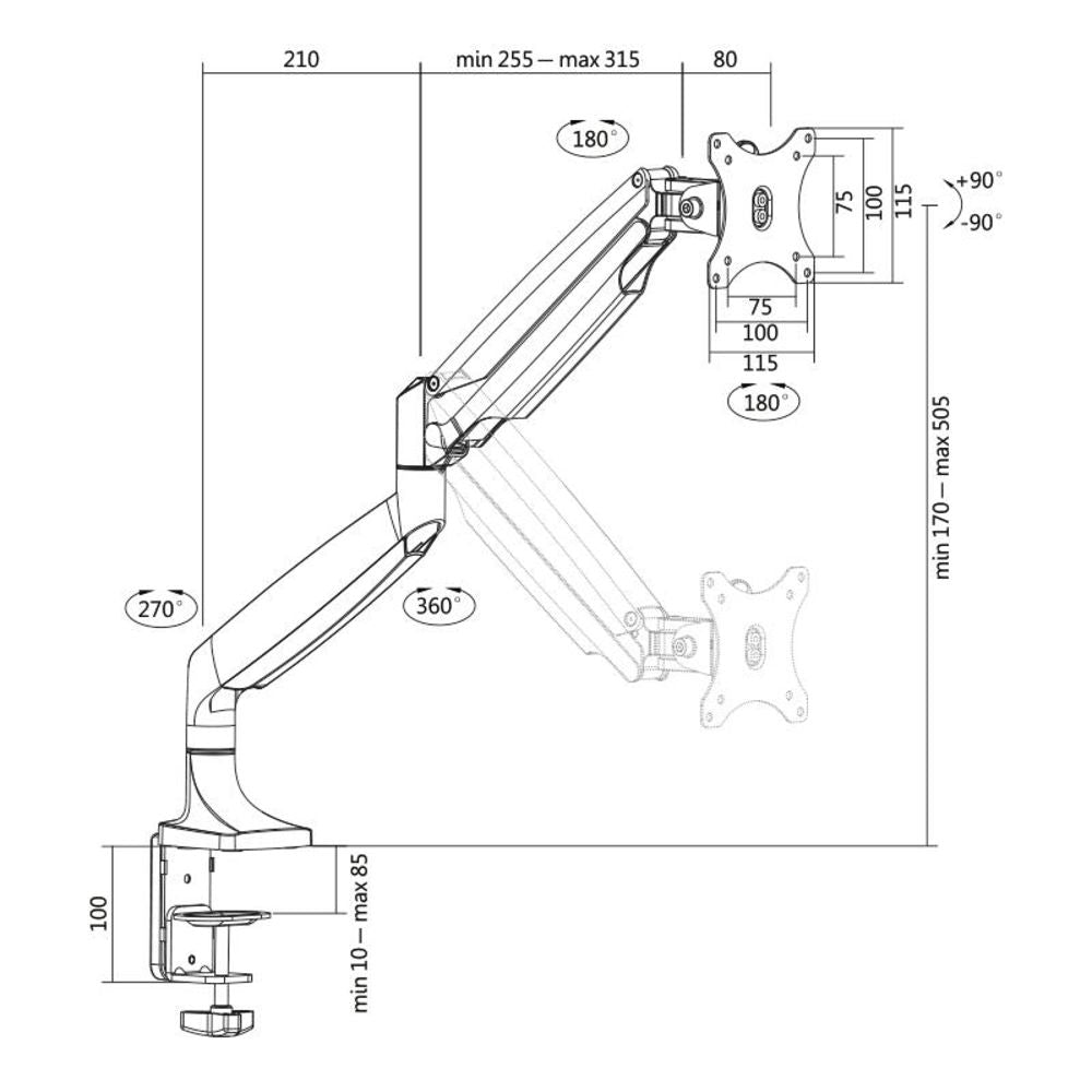 LogiLink Monitorhalterung, 13-32" Aluminium Gasdruckfeder 360° max. 9kg