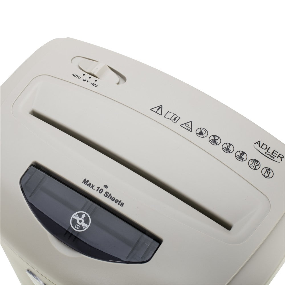 Adler AD 1038 Aktenvernichter, P-4 Dokumentenschredder für Papier, Kreditkarten und CD/DVDs, 10 Blatt, 21 Liter