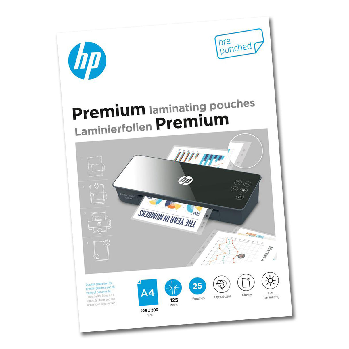 HP Premium Laminierfolien, DIN A4, 125 Micron, Gelocht, 50 Stück