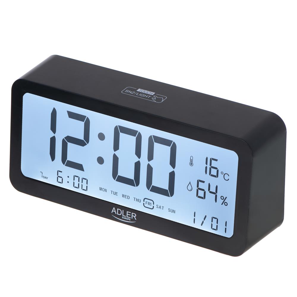 Adler AD 1195b Digitaler Wecker batteriebetrieben mit Temperaturanzeige Schwarz