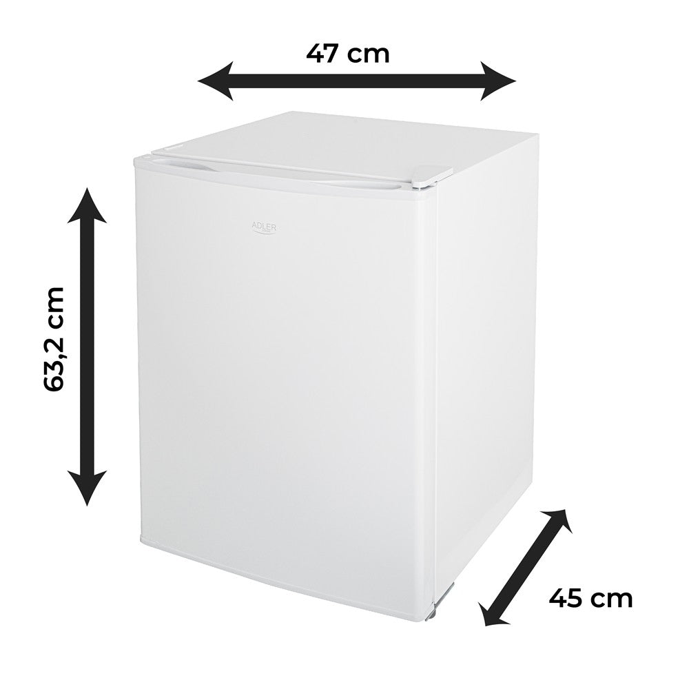 Adler AD 8097 Unterbau Kühlschrank 58 L, kompakter Mini Kühlschrank freistehend, Hotelkühlschrank Büro Küche, wechselbarer Türanschlag, leise 40 dB, Weiß