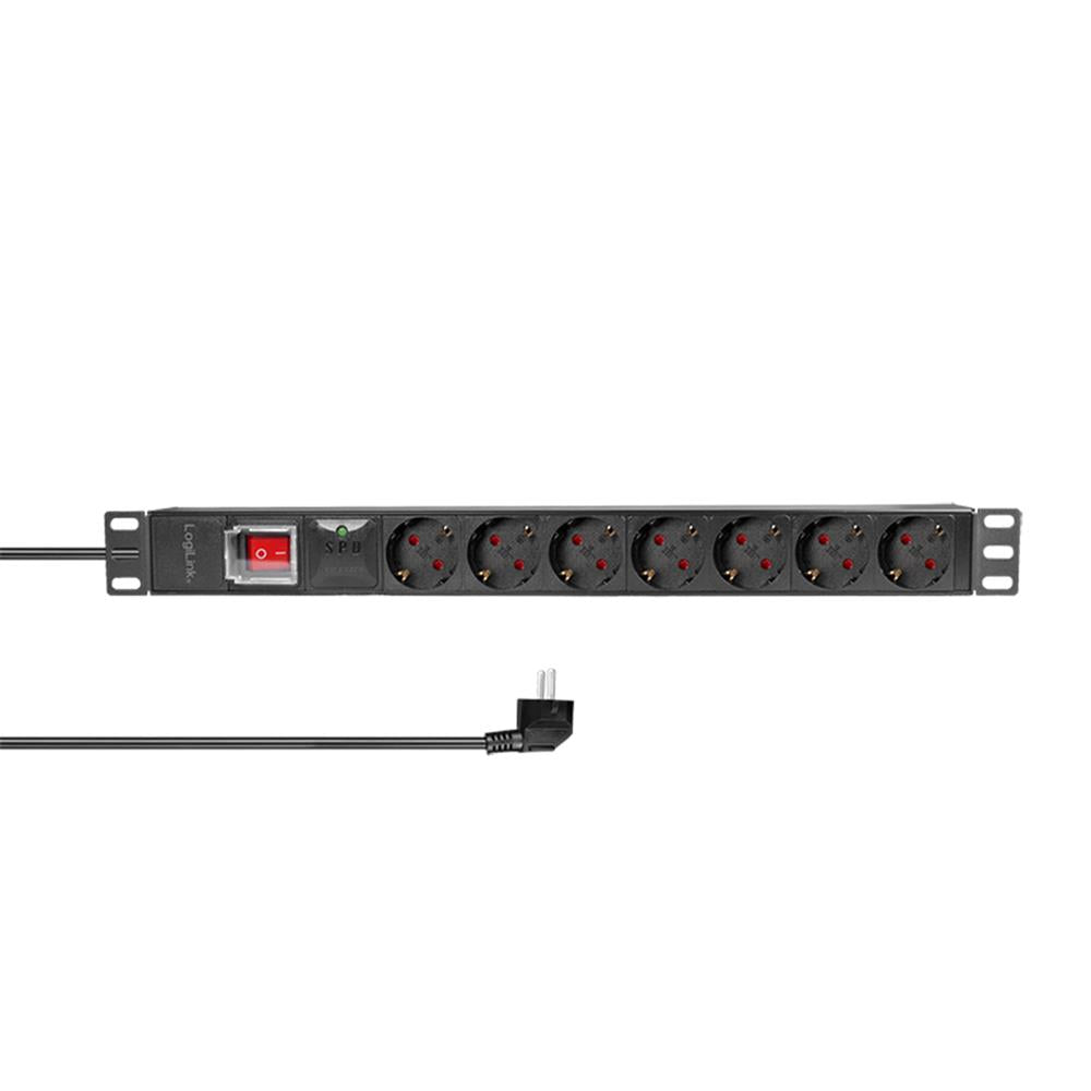 LogiLink 19" Steckdosenleiste 7-fach – Überspannungsschutz & Schalter, Aluminiumgehäuse