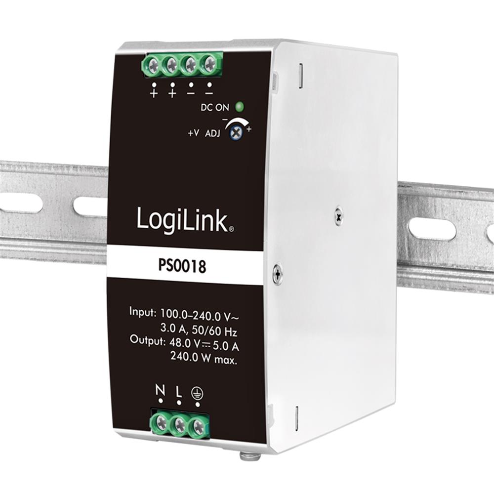 LogiLink Hutschienen-Netzteil – 240 W, 48 V, für TS-35 DIN Rail