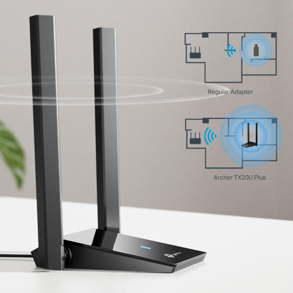 TP-Link Archer TX20U Plus AX1800 Drahtloser USB-Adapter mit zwei Antennen und hoher Verstärkung