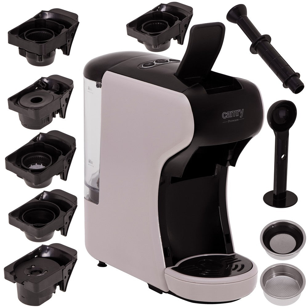 Camry CR 4414bm Multi-Kapsel-Espressomaschine, 19 bar Kaffeemaschine für Kapseln, Pads und gemahlenen Kaffee, kompakt fürs Büro und Zuhause, Mocca/Schwarz