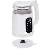 Adler AD 1305 Glas-Wasserkocher 1,7 L mit Temperaturwahl 40–100°C, LED-Display, Warmhaltefunktion 2 Std., 2200 W, Touch-Bedienung weiß silber