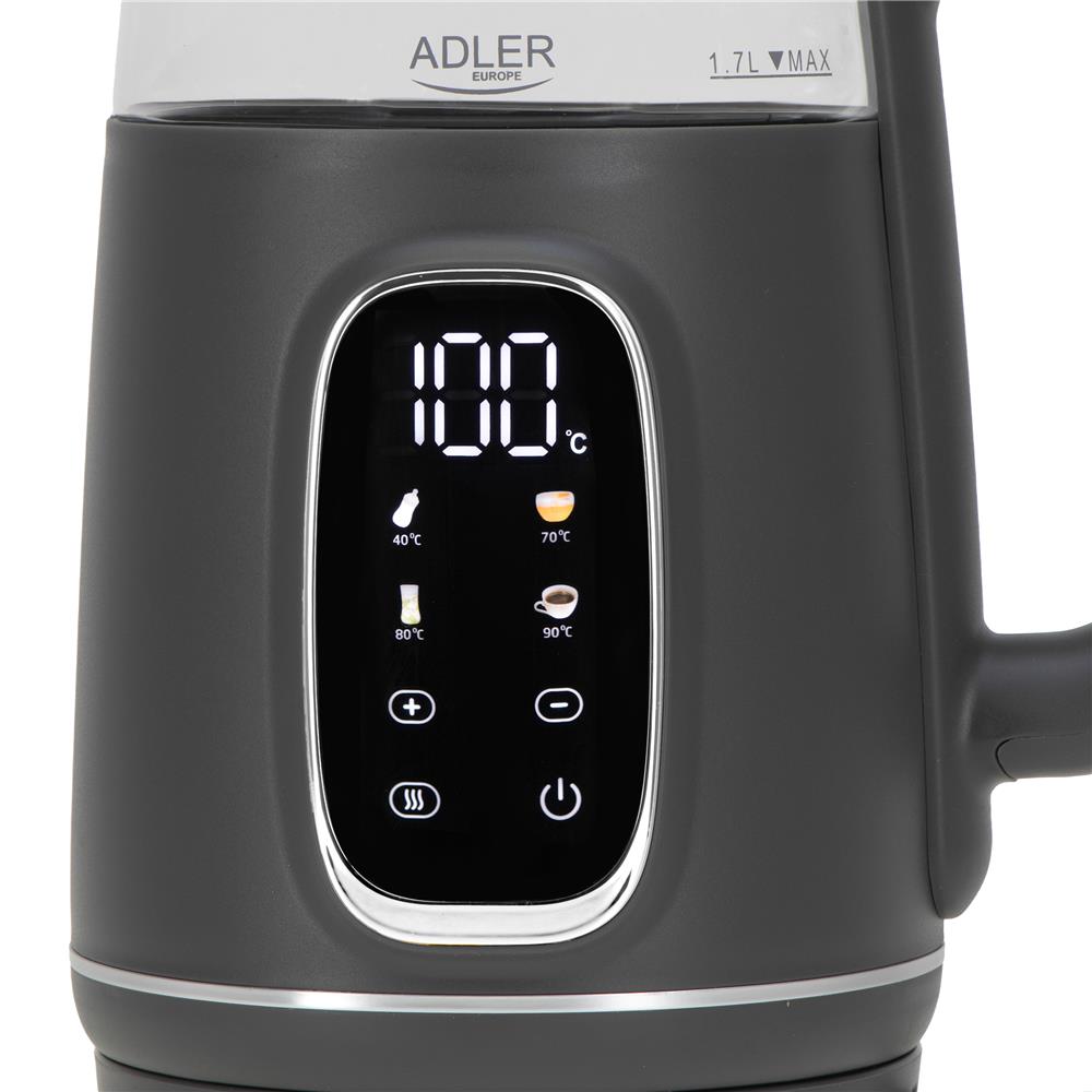 Adler AD 1305 Glas-Wasserkocher mit Temperaturregelung, LED-Anzeige, 1,7 L, 2200 W