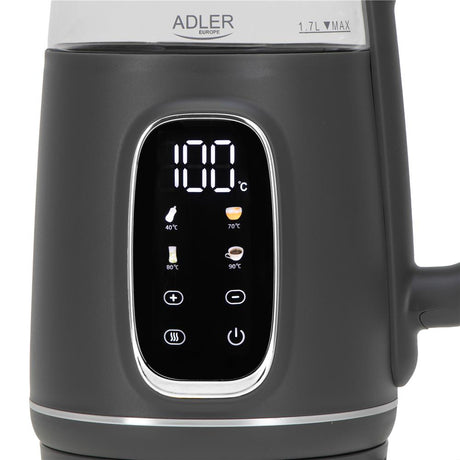 Adler AD 1305 Glas-Wasserkocher mit Temperaturregelung, LED-Anzeige, 1,7 L, 2200 W