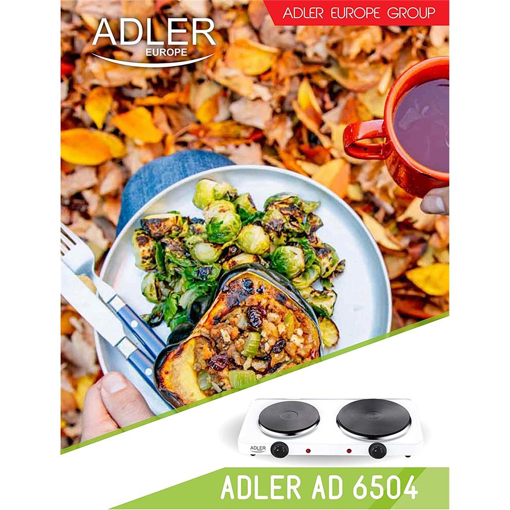 Adler AD 6504 Doppelkochplatte Weiß Mini-Kochplatte Kochfeld Camping Garten