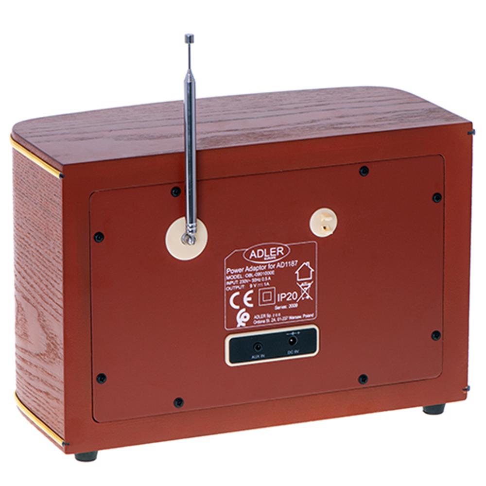 Adler AD 1187 Retro Radio mit Bluetooth Holz Optik USB AUX Anschluss Stereo Wecker Uhrzeit LCD Anzeige