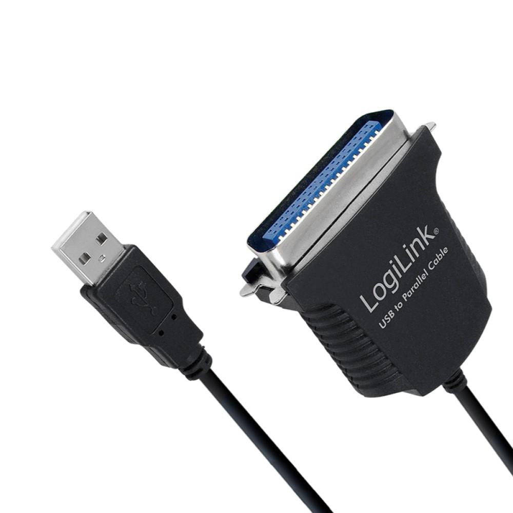 LogiLink USB-Kabel mit USB-A Stecker zu Centronics36 Stecker, bidirekt, Schwarz, 1,8m