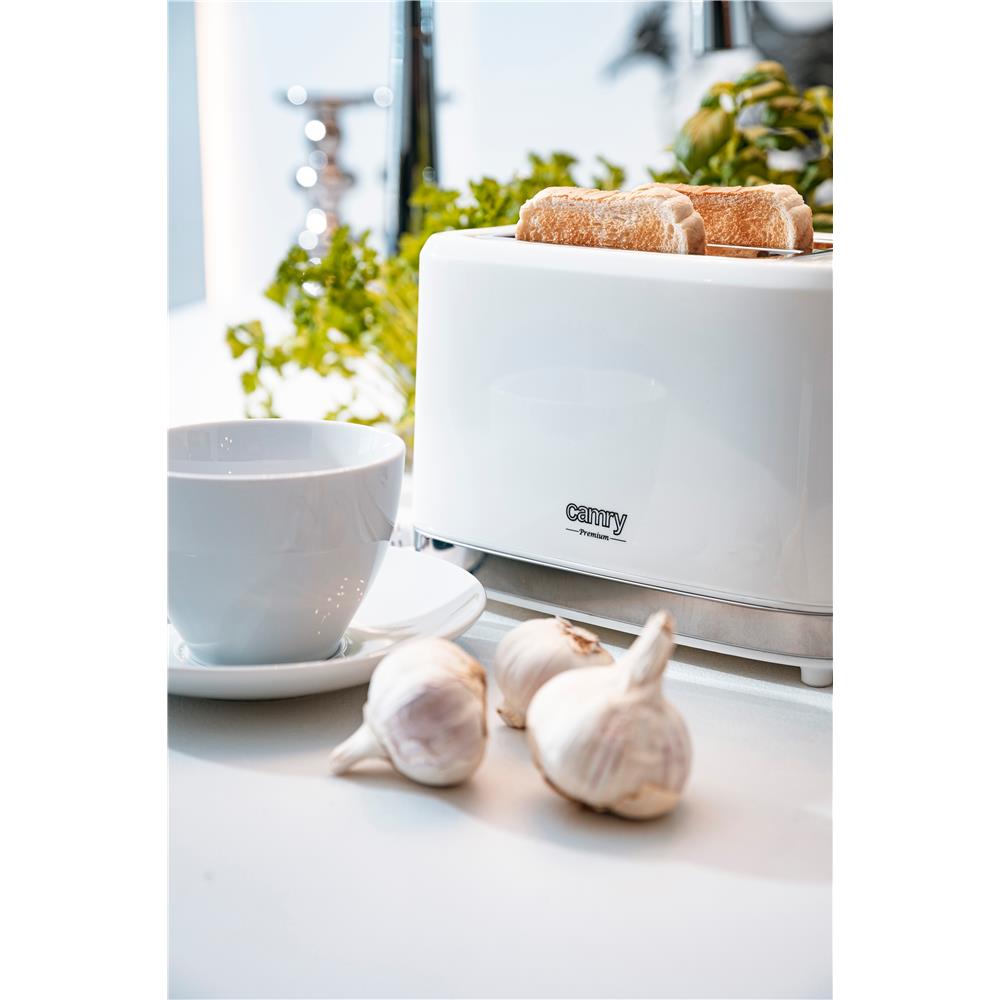 Camry CR 3219 2-Scheiben-Toaster Weiß Brötchenaufsatz Auftaufunktion Aufwärmfunktion 6 Stufen 900 W