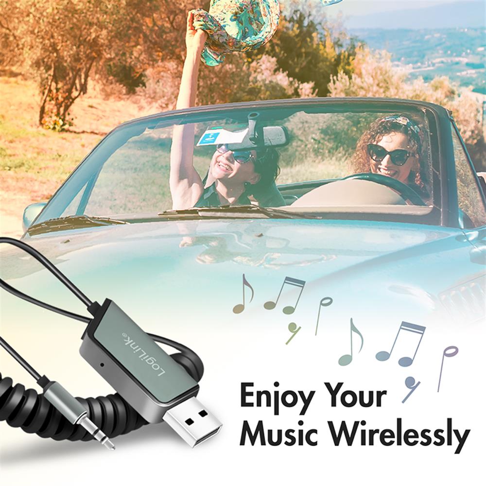 LogiLink Bluetooth 5.3 Audio-Empfänger für Fahrzeuge – USB-A & 3,5 mm Aux, Schwarz