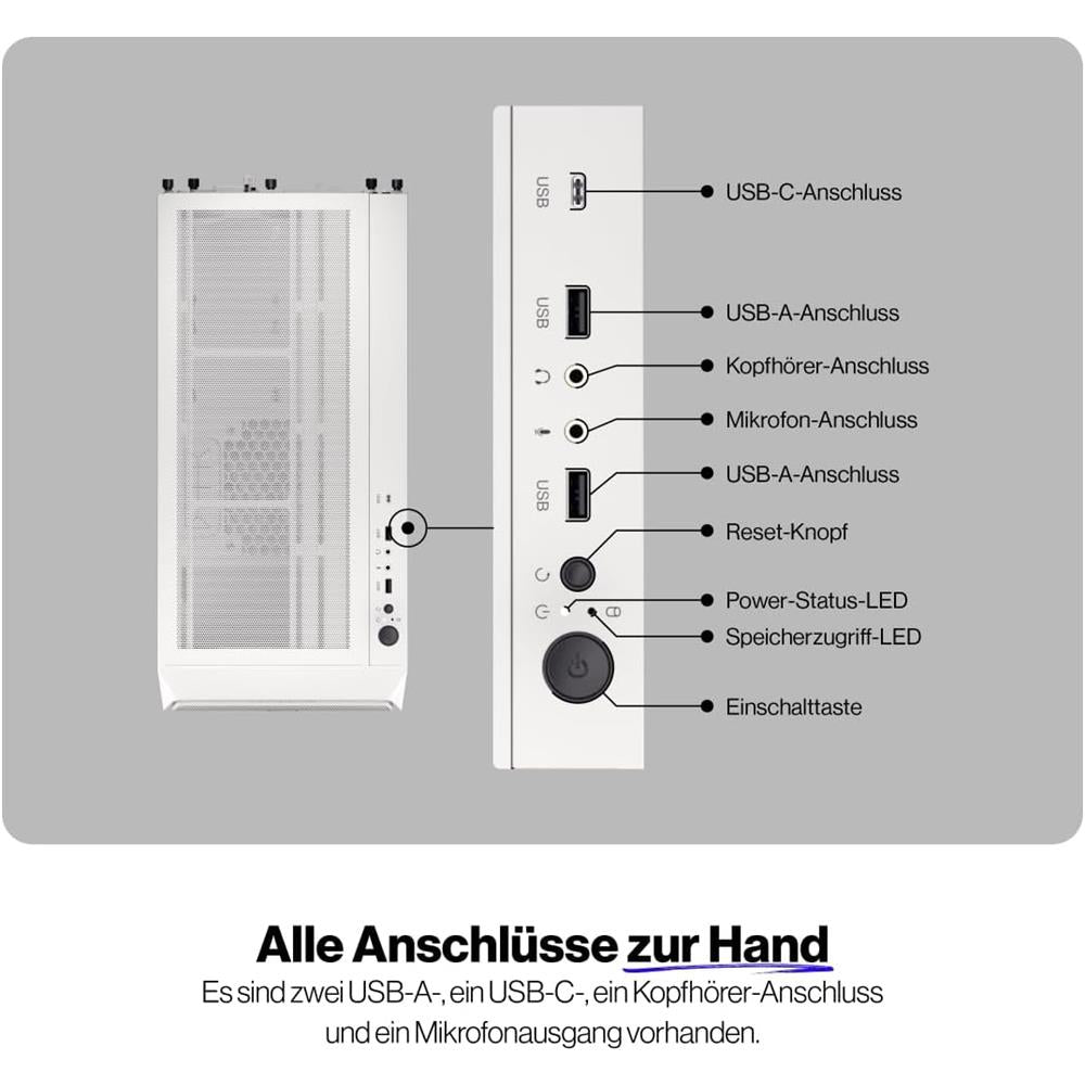 ENDORFY Arx 700 White ARGB, PC-Gehäuse, weiß, mit 4x140-mm-Lüfter, Seitenwand aus gehärtetem Glas