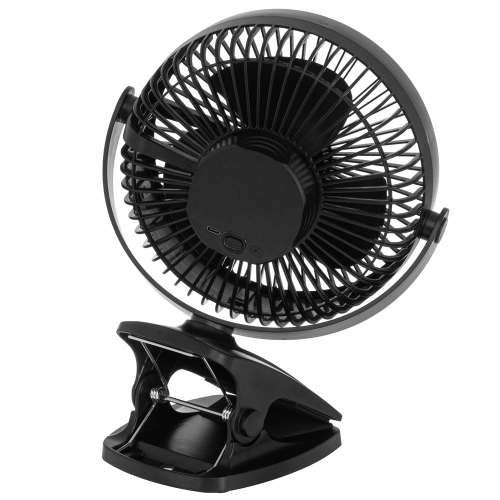 Adler AD 7342b Akku Ventilator mit Clip, USB Tischventilator 15,5 cm, Camping Ventilator, Clip Ventilator für Schreibtisch, Wohnmobil, Zelt und Büro, Schwarz