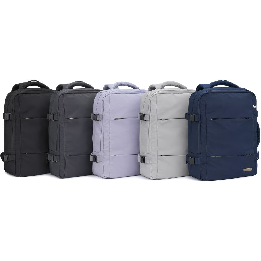 Camry CR 6881mg Reiserucksack 24L erweiterbar, Handgepäck Rucksack mit Laptopfach bis 15,6 Zoll, Business Backpack mit RFID-Fach, USB-Anschluss, Trolleykompatibel Grau