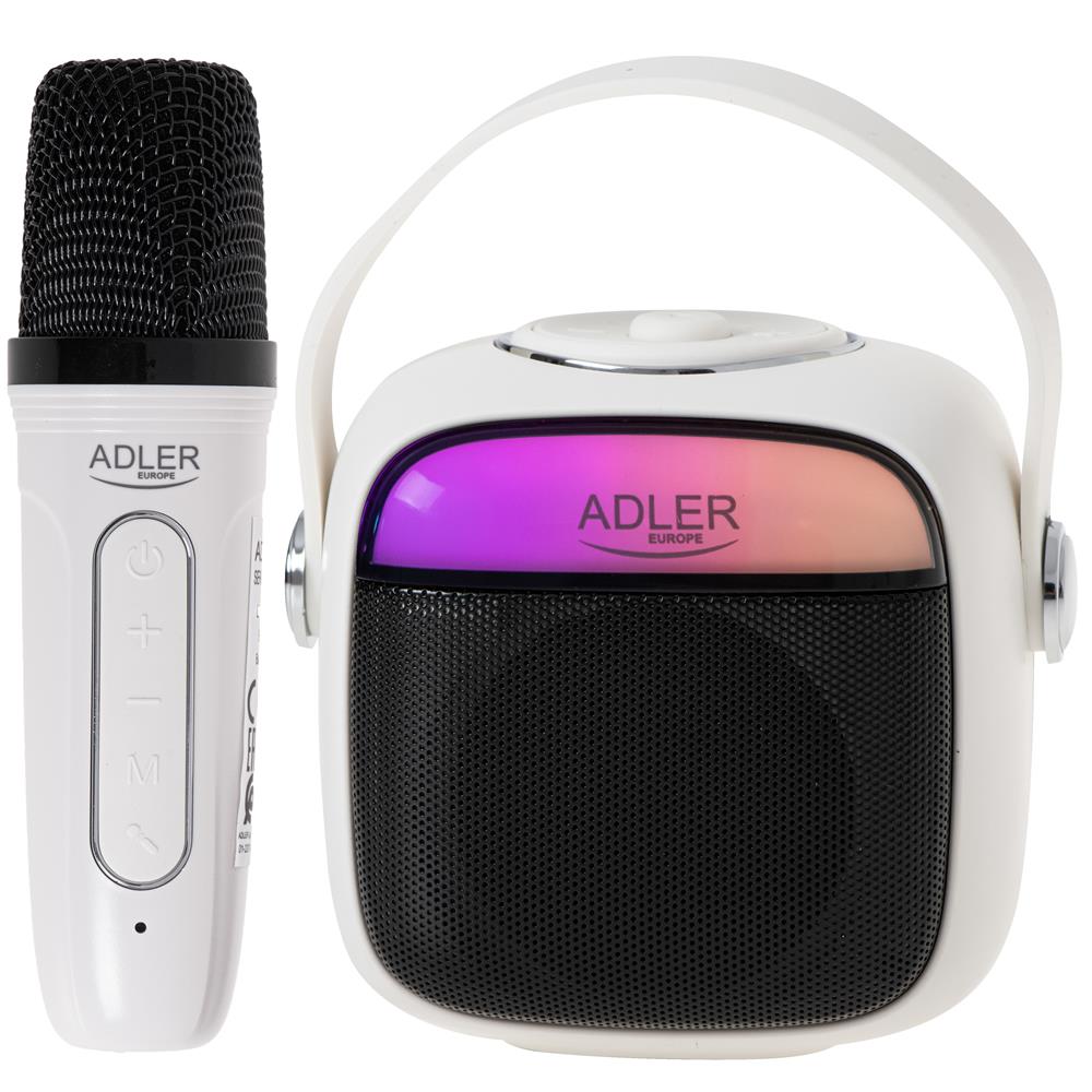 Adler AD 1199 Karaoke-Lautsprecher mit Mikrofon in weiß - SD/USB/AUX/Bluetooth