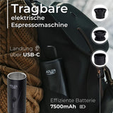 Adler AD 4400 tragbare elektrische Espressomaschine mit Wasserheizfunktion, 20 Bar, Akku