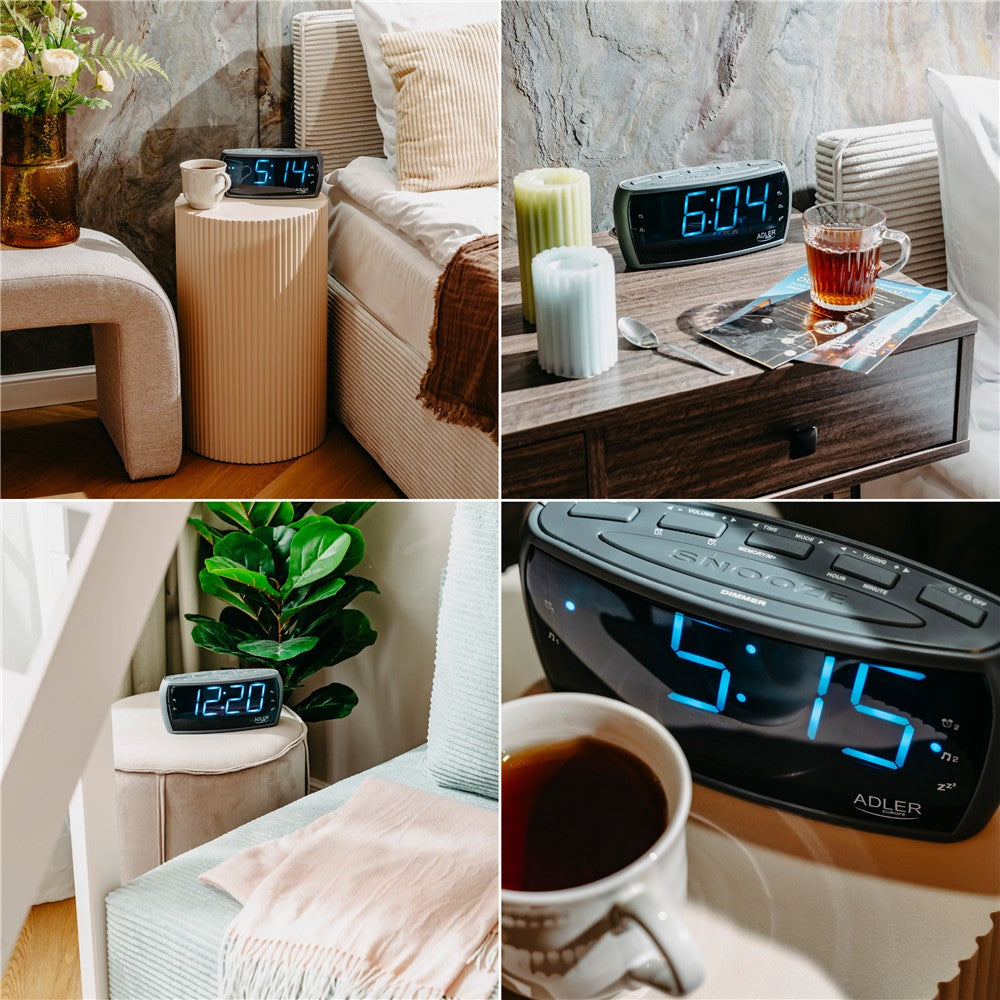 Adler AD 1121 S Radiowecker LED Display 22,2 cm AM FM Wecker, Dual Alarm, Snooze Netzbetrieb, Schwarz
