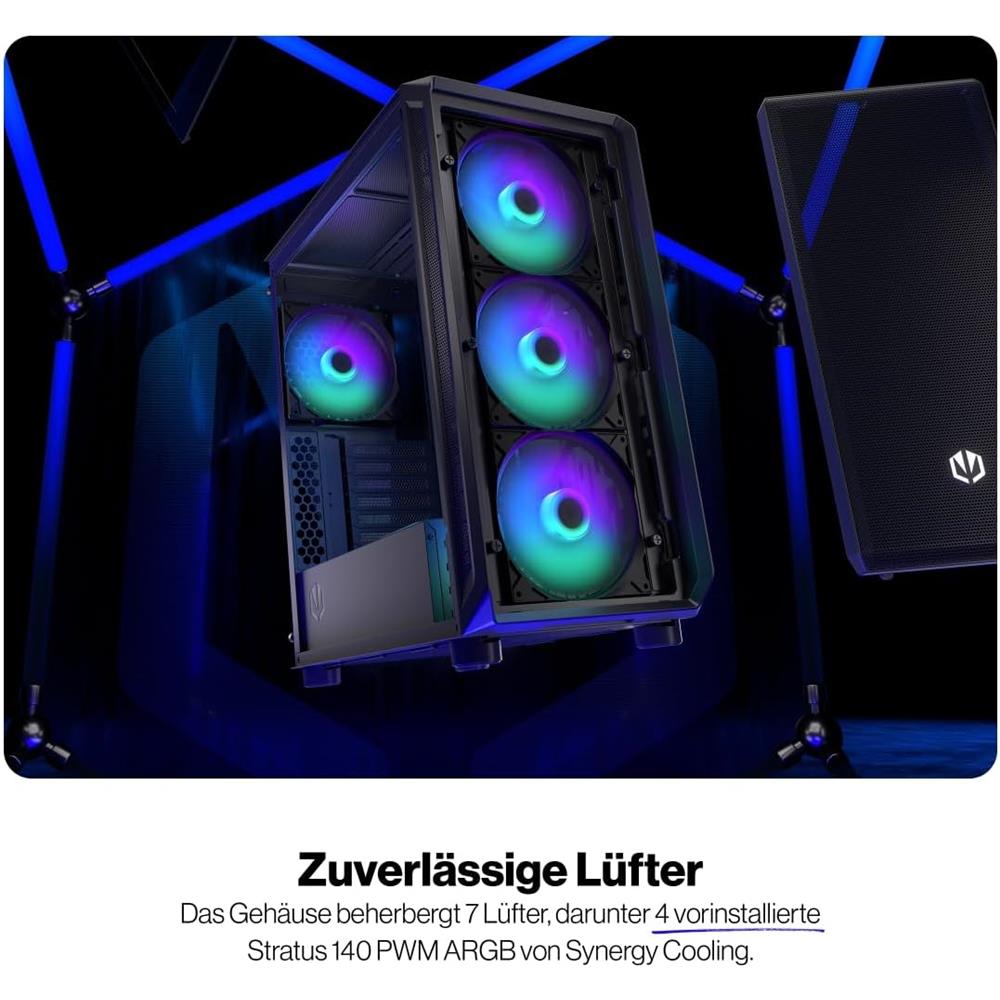 ENDORFY Arx 500 ARGB, ATX PC-Gehäuse, inkl. 4x 140mm ARGB PWM-Lüfter, Seitenteil aus gehärtetem Glas | EY2A011