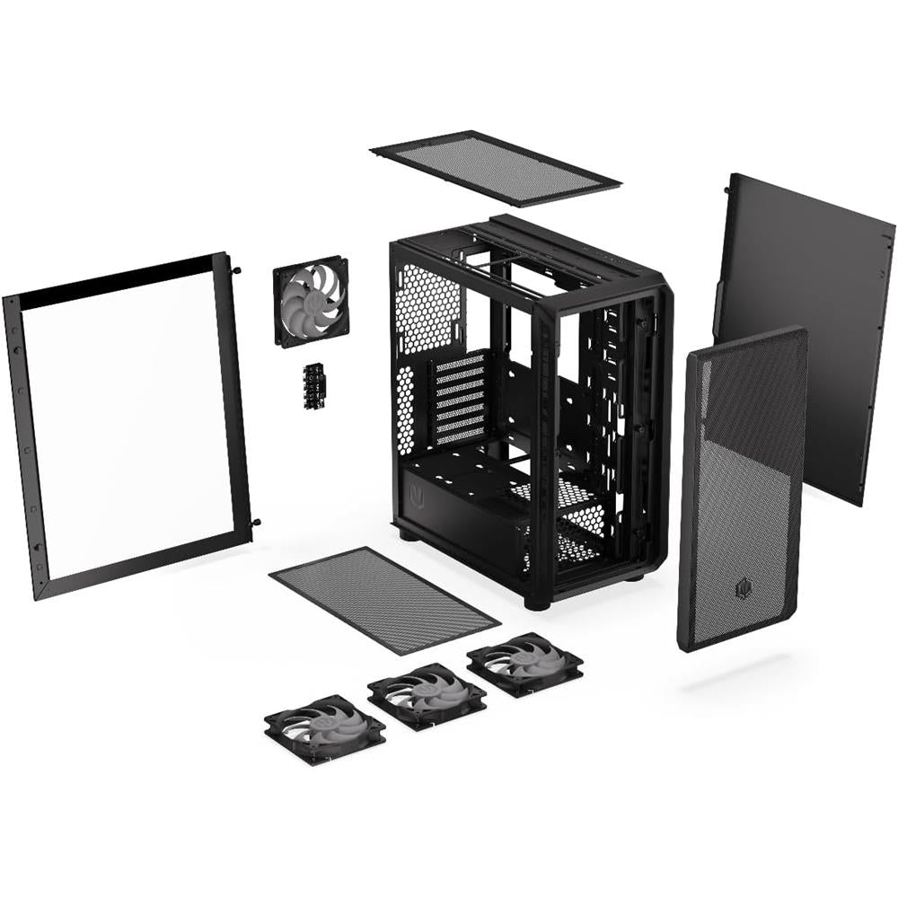 ENDORFY Arx 500 ARGB, ATX PC-Gehäuse, inkl. 4x 140mm ARGB PWM-Lüfter, Seitenteil aus gehärtetem Glas | EY2A011