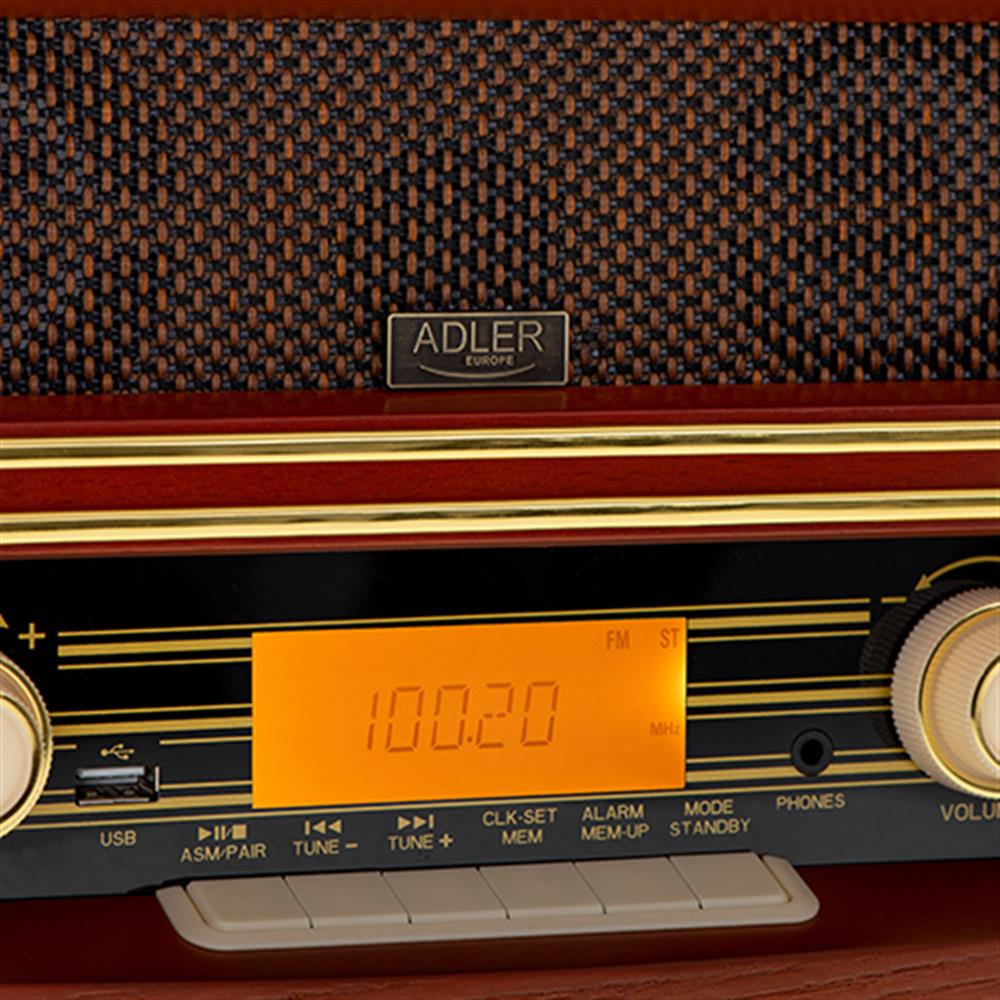 Adler AD 1187 Retro Radio mit Bluetooth Holz Optik USB AUX Anschluss Stereo Wecker Uhrzeit LCD Anzeige