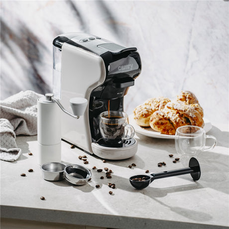 Camry CR 4414bm Multi-Kapsel-Espressomaschine, 19 bar Kaffeemaschine für Kapseln, Pads und gemahlenen Kaffee, kompakt fürs Büro und Zuhause, Mocca/Schwarz