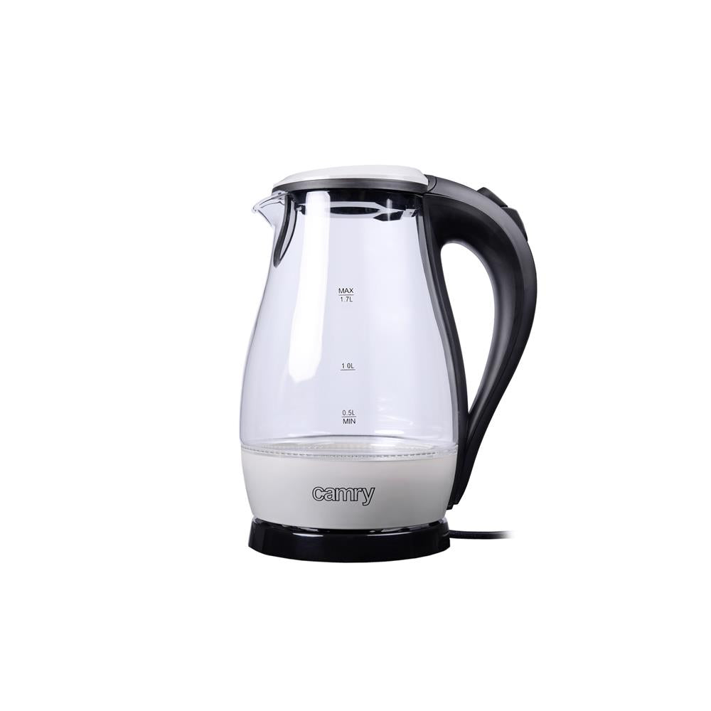 Camry Wasserkocher Glas 1,7L CR 1251w weiß LED beleuchtet kabellos 2200 Watt Glaswasserkocher