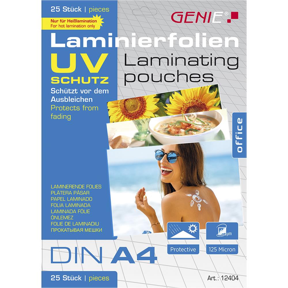 GENIE Laminierfolien DIN A4 UV beständig, 125 Mikron, 25er Pack