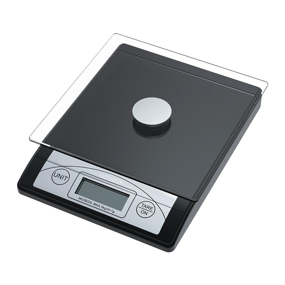 GENIE Digitale Briefwaage/Küchenwaage, Grammgenaue Anzeige bis 5 kg, schwarz
