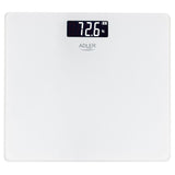 Adler AD 8194W Personenwaage Digital bis 180 kg, USB-C Akku Waage mit LCD Display, 100 g Genauigkeit, Glaswaage für Bad & Körpergewicht, Weiß