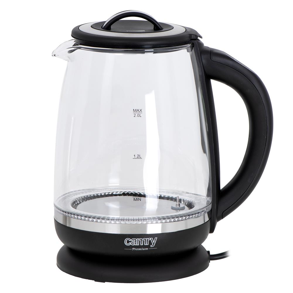 Camry CR 1290 Wasserkocher Glas 2 L beleuchtet 2200W Temperaturregler Teesieb