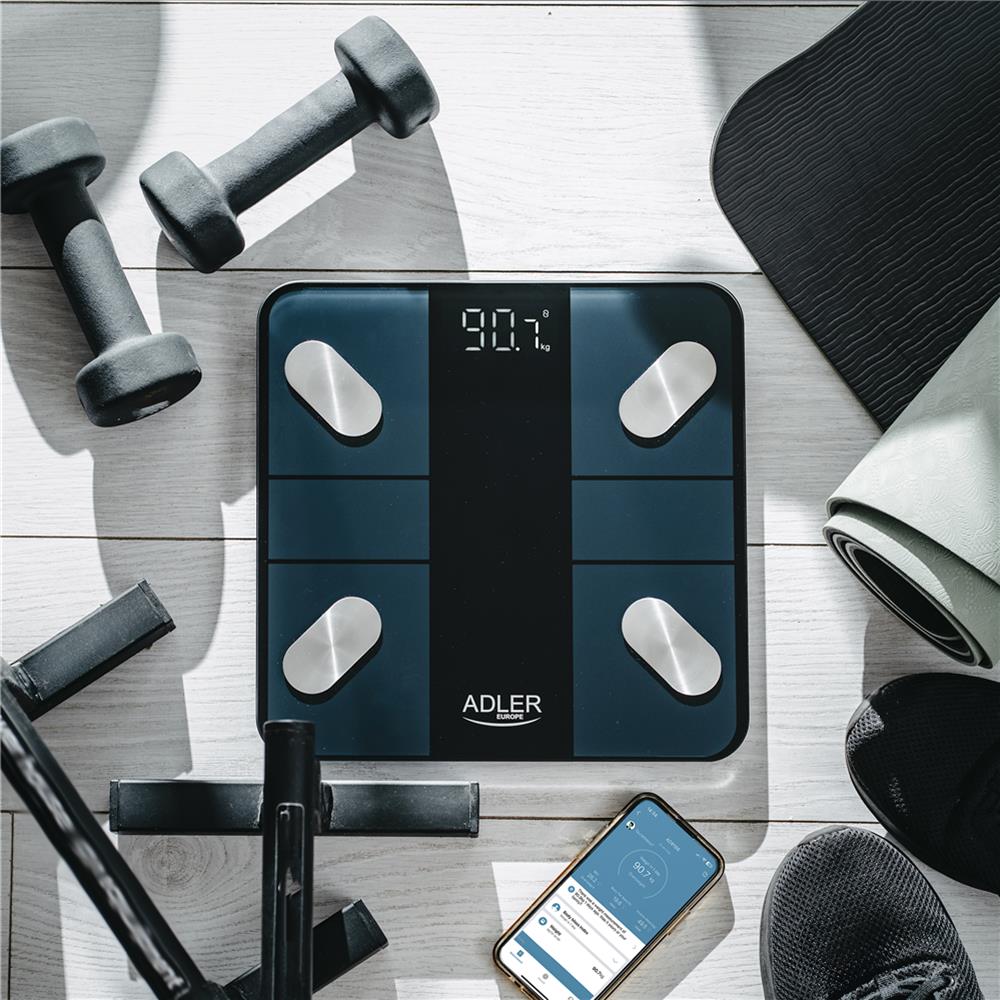 Adler AD 8186 Tuya Smart Badezimmerwaage mit App Bluetooth Personenwaage schwarz