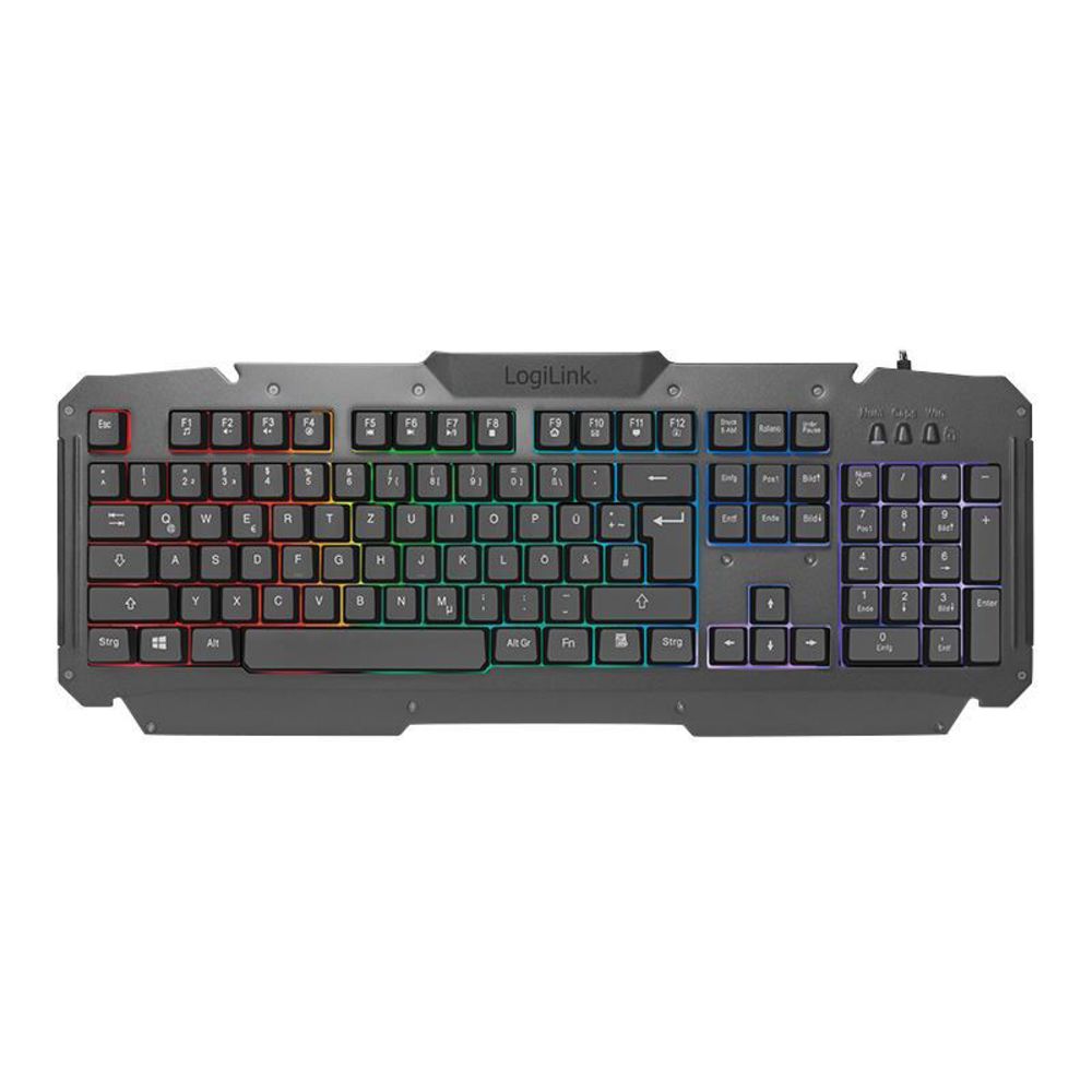 LogiLink Gaming Set: Tastatur Metalloberfläche RGB + Mauspad + Maus RGB 2400dpi