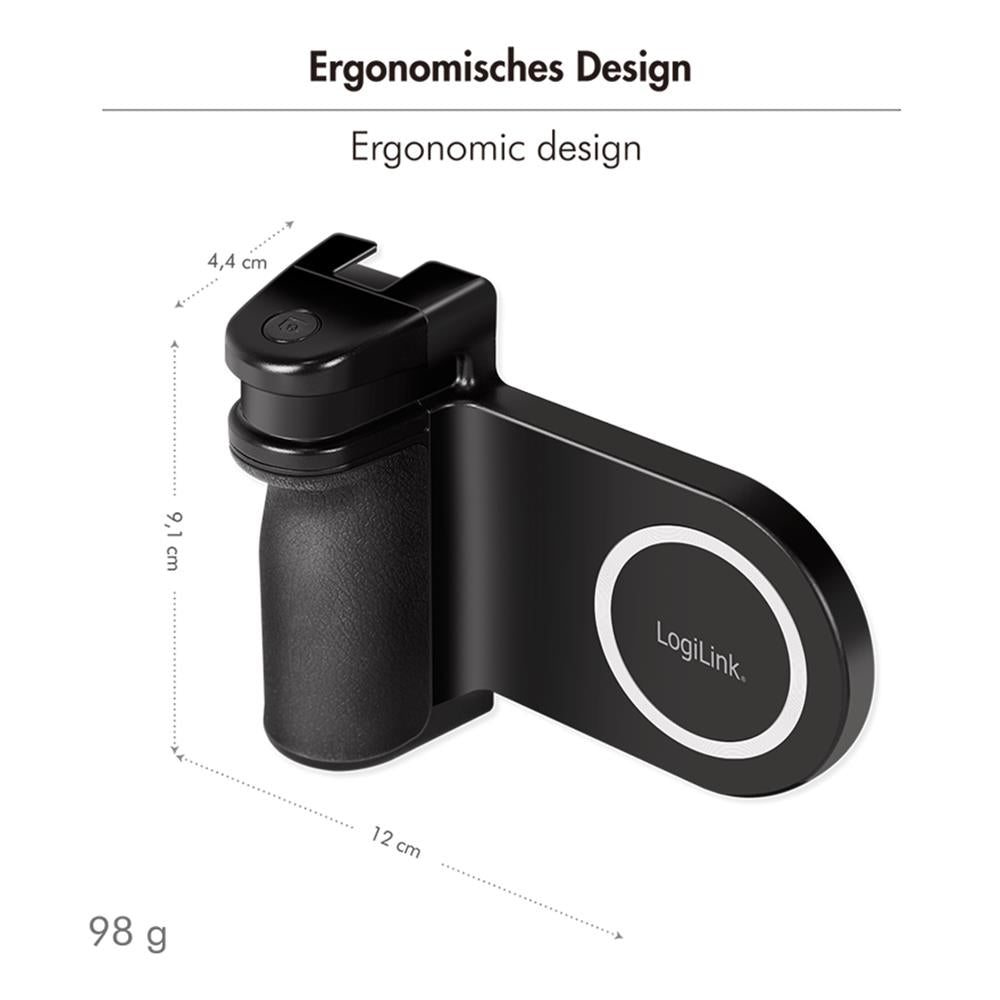 LogiLink Magnetischer Smartphone-Griff mit LED-Licht & BT5.2 Kameraauslöser – MagSafe-kompatibel