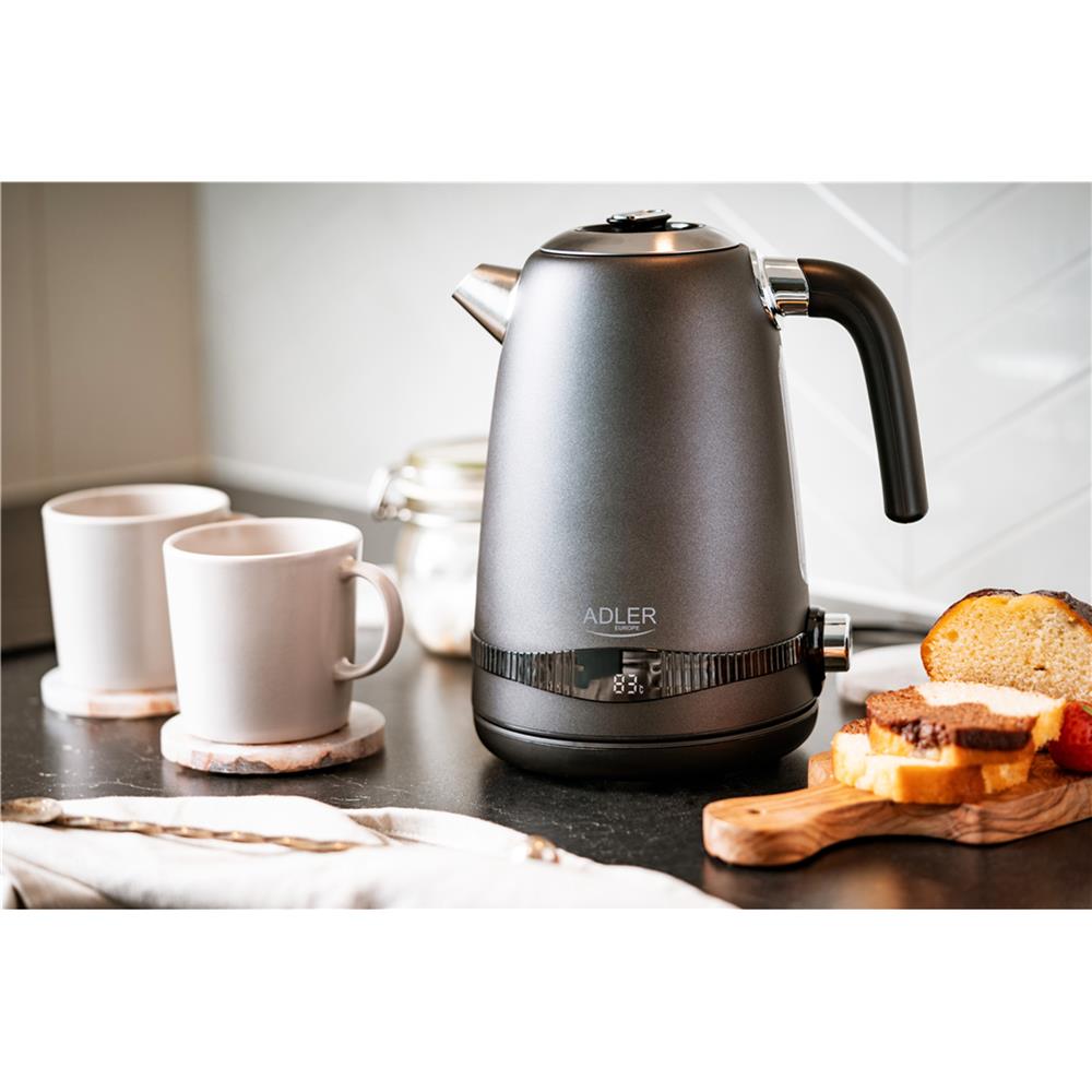 Adler AD 1295 Wasserkocher 1,7L mit LCD Display Temperaturregelung grau