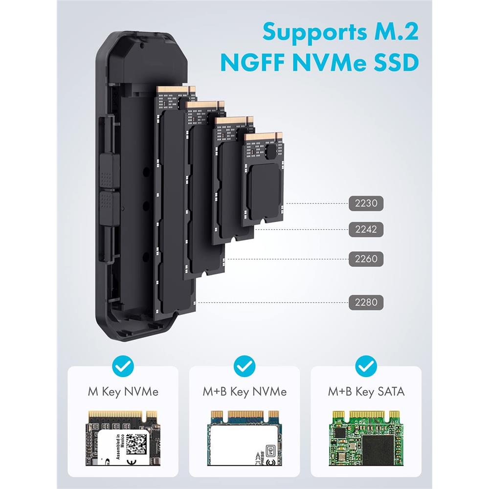 GRAUGEAR USB Type-C Gehäuse für M.2 NVMe SSD, Aluminiumgehäuse, integrierten Aufbewahrungsbox