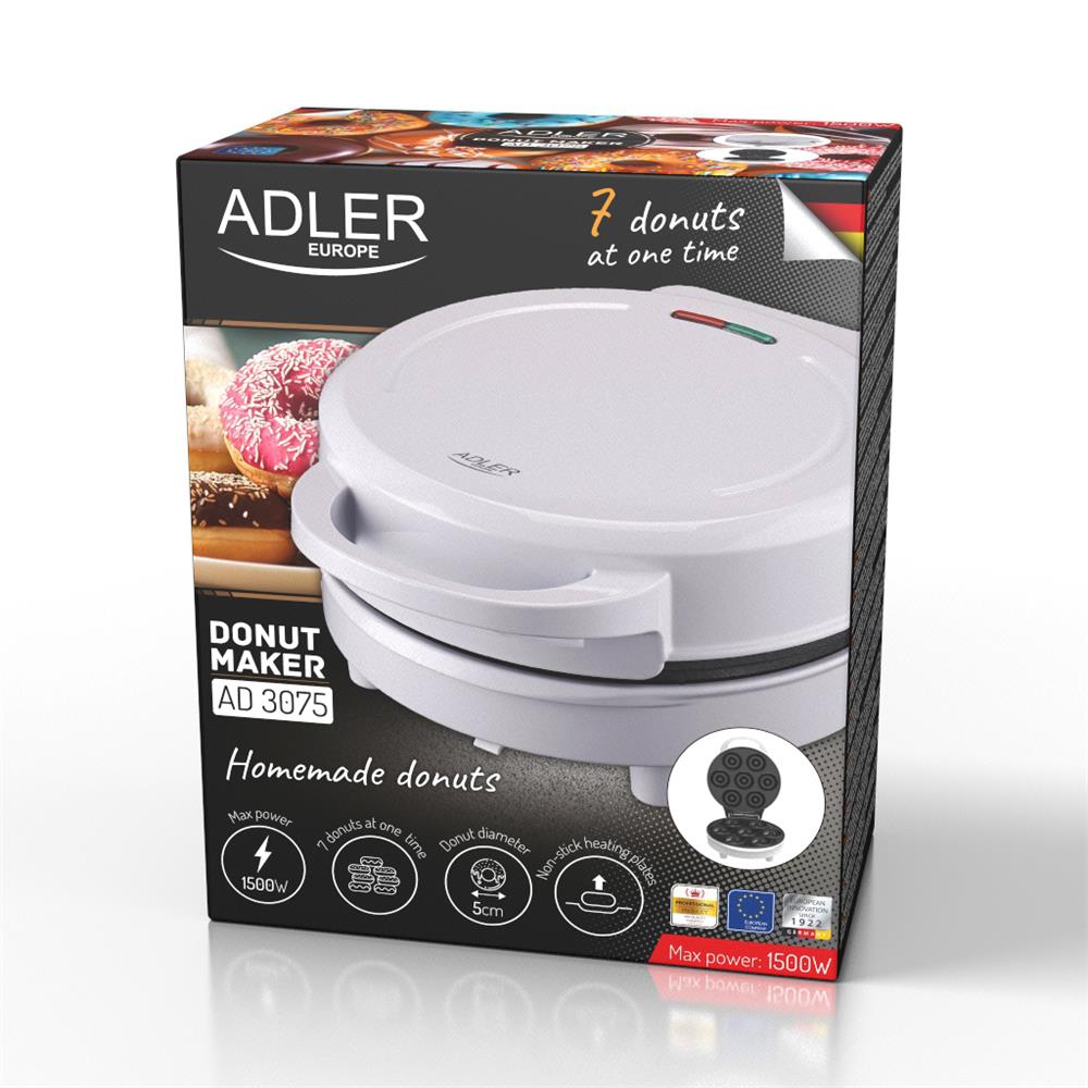 Adler AD 3075 Donut-Maker 7 Donuts 5cm Antihaftbeschichtung rutschfest weiß