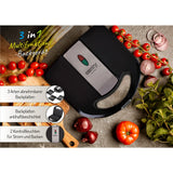 Camry CR 3063 Sandwichmaker 3-in-1, Kontaktgrill und Nusskuchen-Maker, wechselbare Antihaft-Platten, 750 W, Cool-Touch-Griff, vertikal lagerbar, Schwarz-Silber