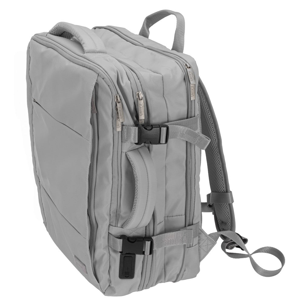 Camry CR 6881mg Reiserucksack 24L erweiterbar, Handgepäck Rucksack mit Laptopfach bis 15,6 Zoll, Business Backpack mit RFID-Fach, USB-Anschluss, Trolleykompatibel Grau